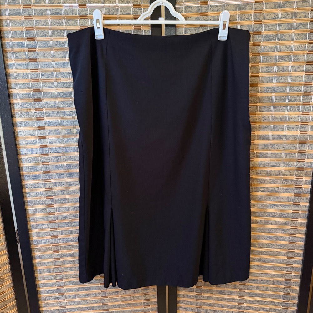 Talbots Wool Blend Skirt Women 18 Black Italian Fabric Career Pencil Pleated
